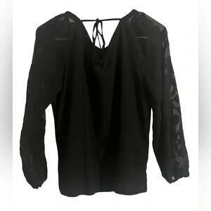 LOFT blouse with sheer flower design sleeves, Black - Size XS
